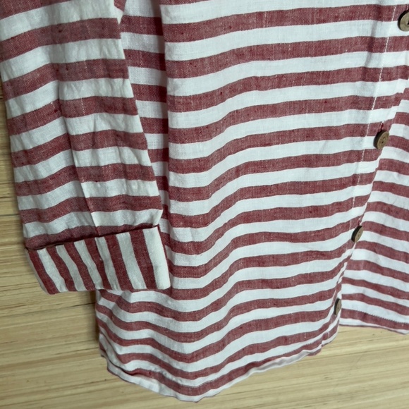 Rachel Zoe 100% linen top size S small striped wooden buttons v-ceck beachy boho - Picture 6 of 7